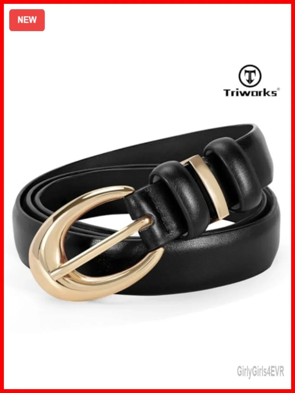 2 Pack Women Faux Leather Belt with Gold Buckle, Skinny Dress Belt for Jeans